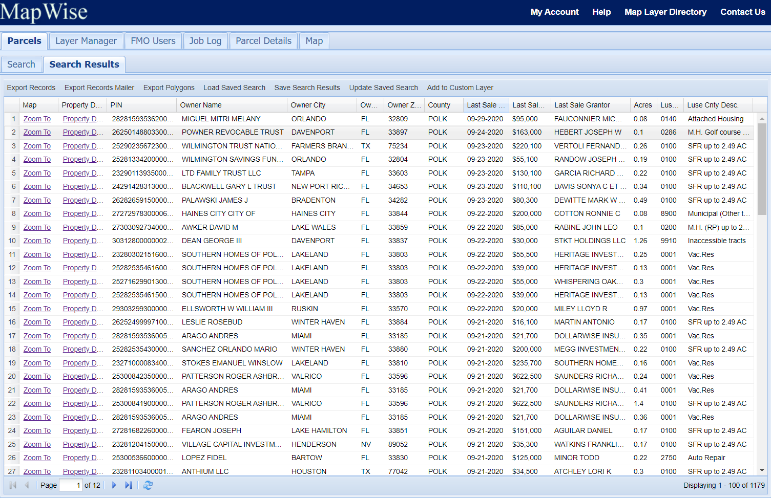 Parcel Tax Roll Search Results