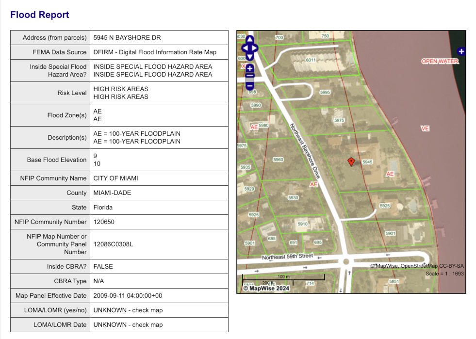 Flood zone report with map