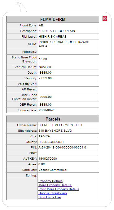 Parcel and Flood Zone Info Popup