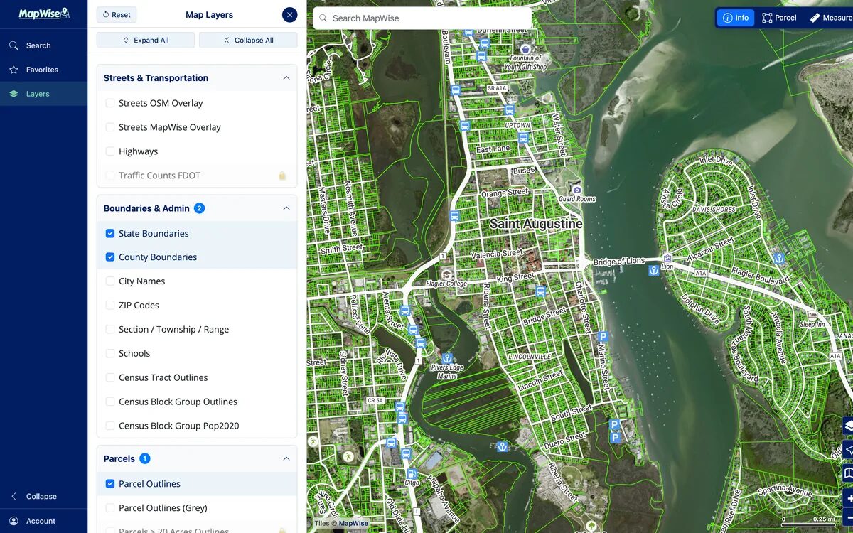 MapWise Explorer in a desktop browser with a parcel selected