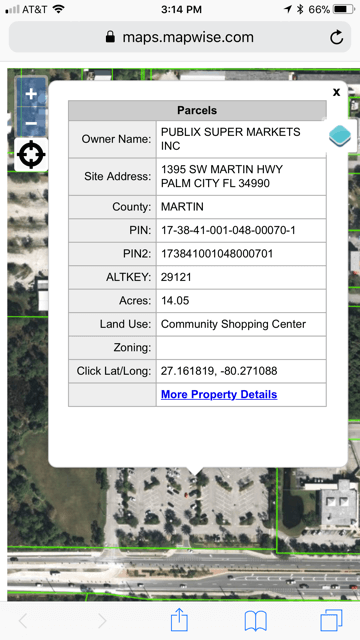 Parcels Details including owner name, site address and PIN