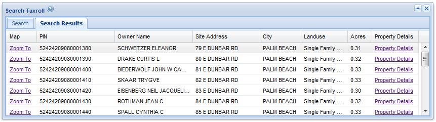 Parcel Taxroll Search Results