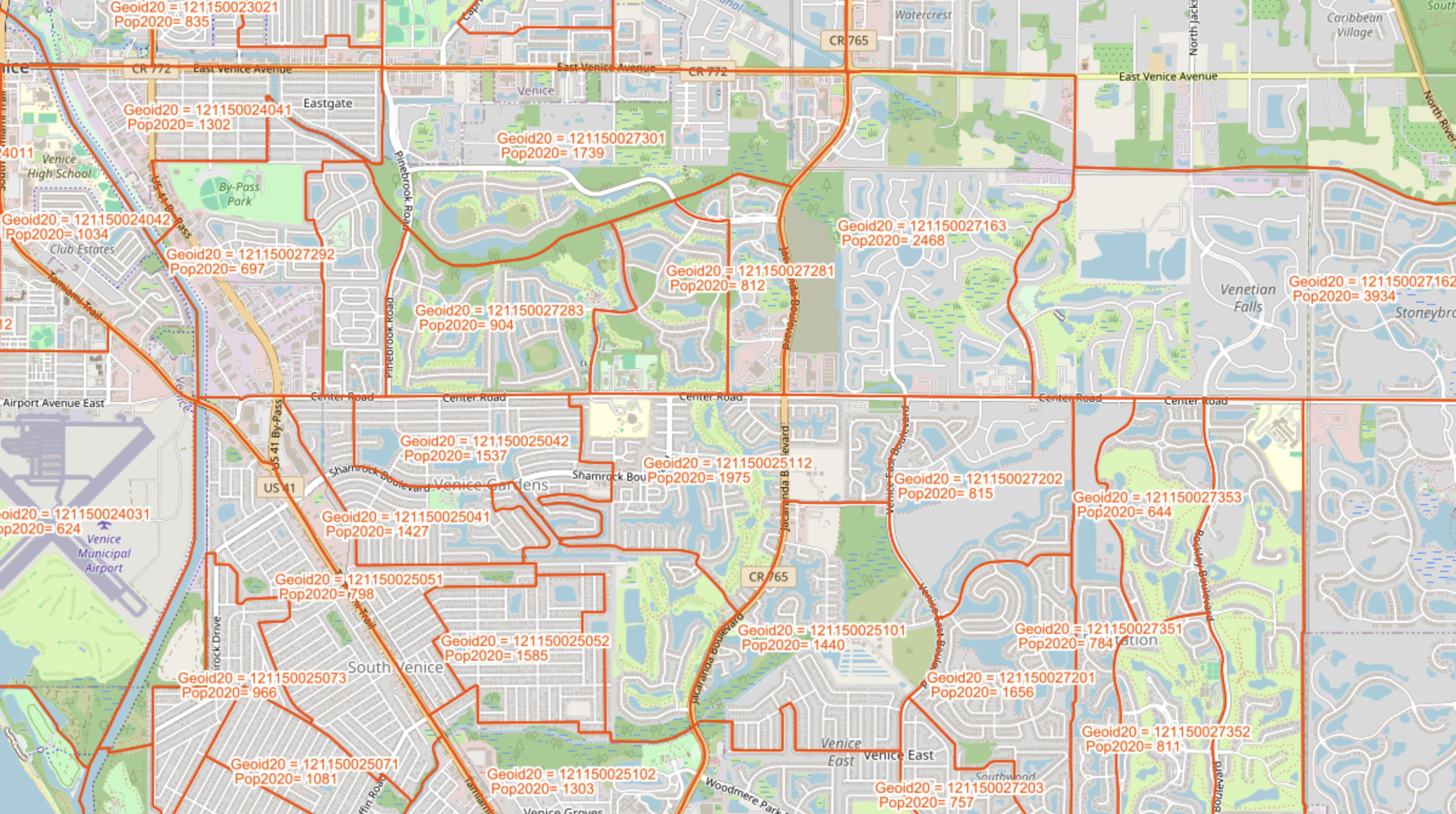 Census Block Group Outlines Map Sample