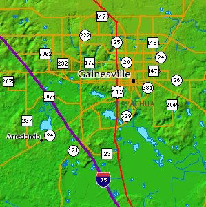 Florida Elevation Maps - Elevation Gainesville Color Hillshade