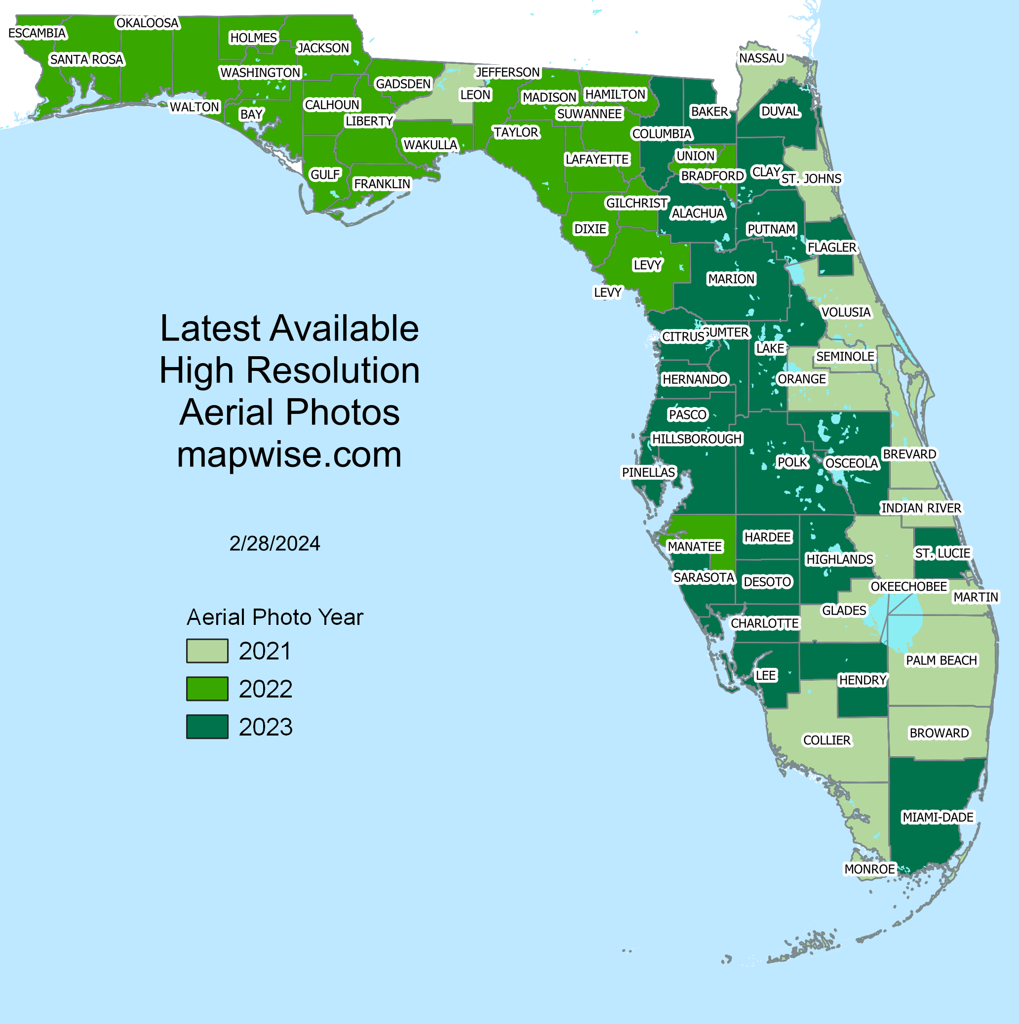 Latest high-resolution aerial photos in Florida map by county