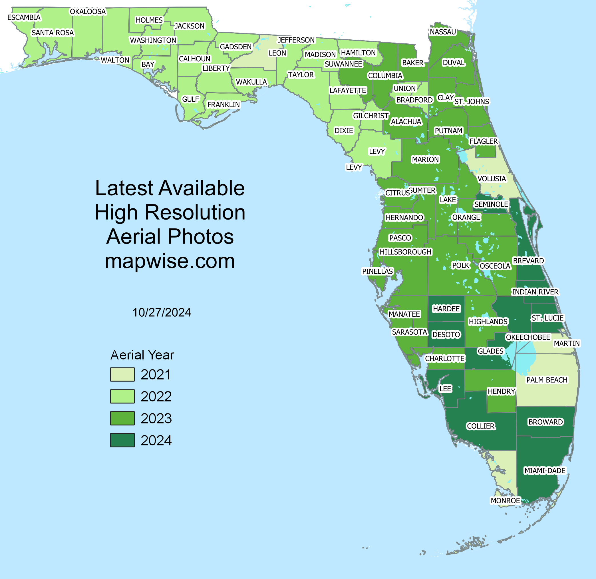 Latest high-resolution aerial photos in Florida map by county