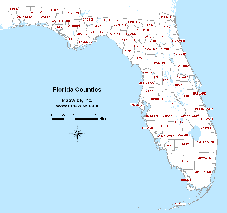 Printable County Map Of Florida Counties