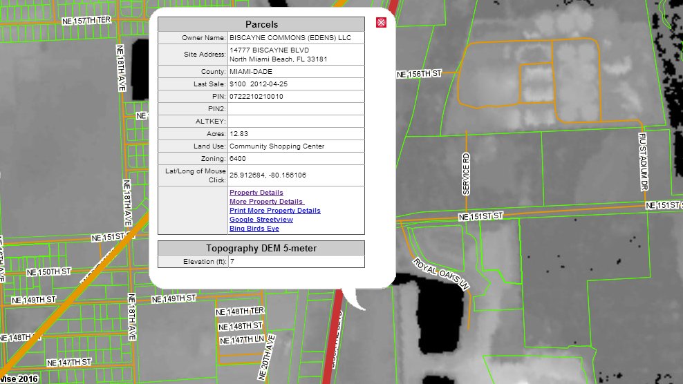 Digital elevation model sample in Miami-Dade.