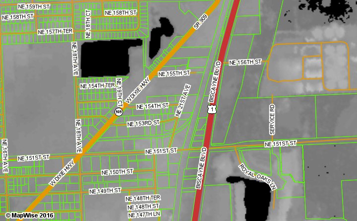 The 5-meter DEM map layer represents Floridas elevation using a grayscale color ramp.